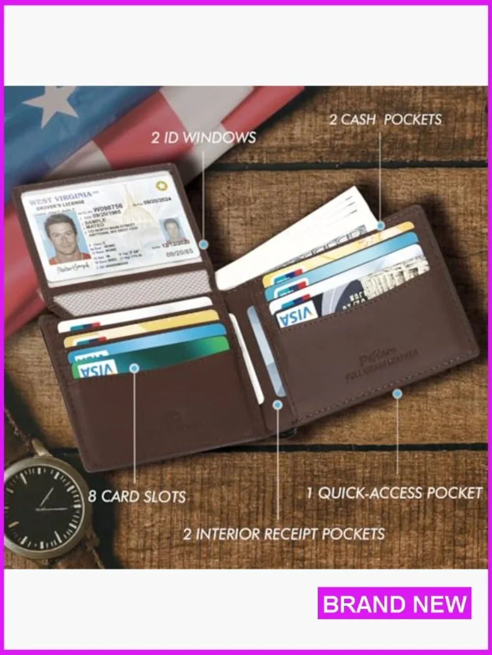 Men's Full Grain Leather Bifold Wallet RFID Blocking Retro Classic Slim